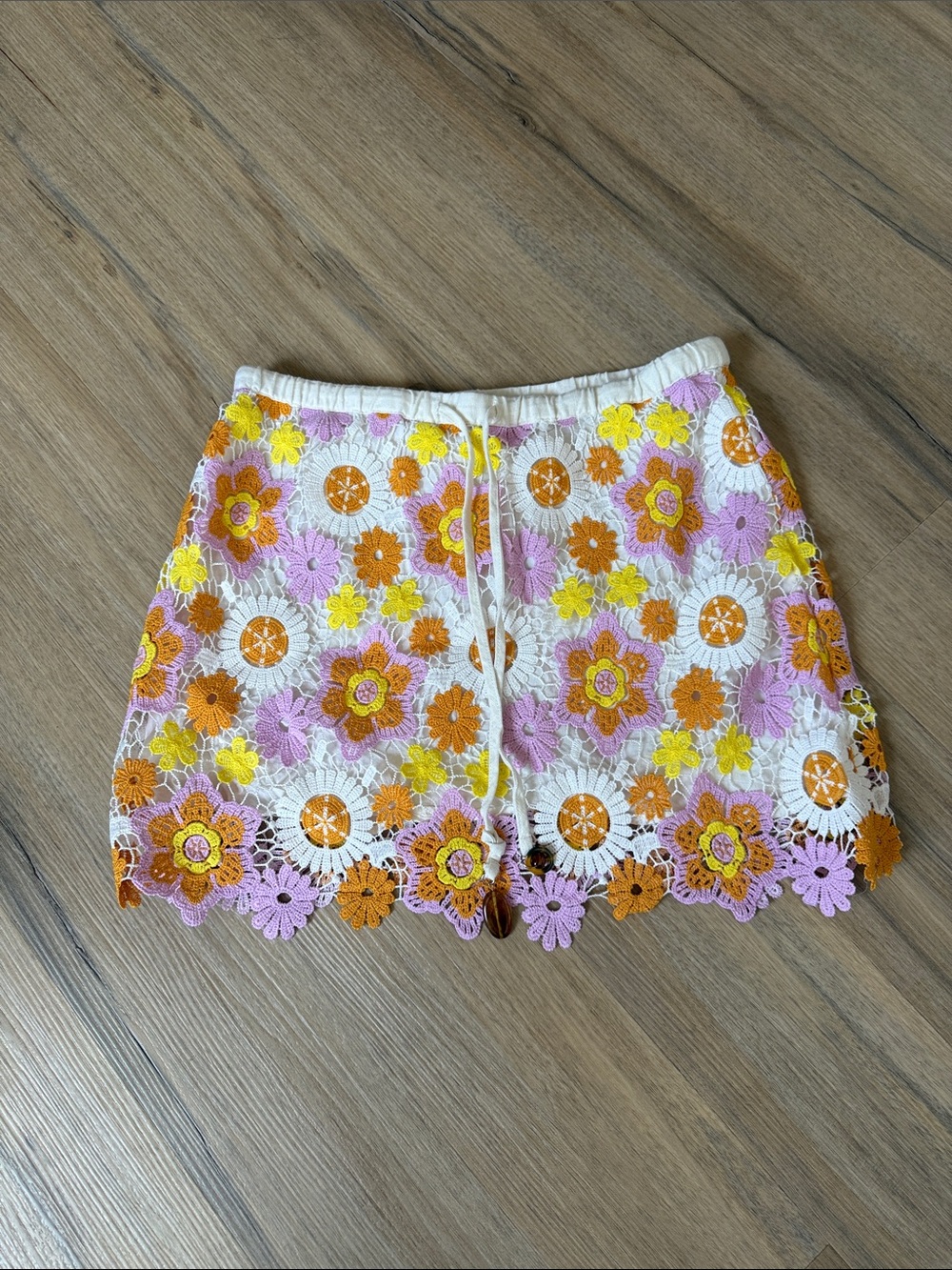 Floral Crochet Lace Women’s Skirt - White with Pink, Yellow & Orange